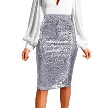 Женские юбки-карандаш женские модные однотонные тонкие высокая талия и бедра на молнии с блестками юбки вечерние прямые юбки