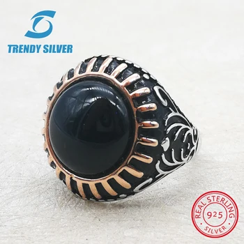 

silver 925 fine jewelry man rings men accessories turquoise gemstone natural onyx agate wholesale TRENDY SILVER