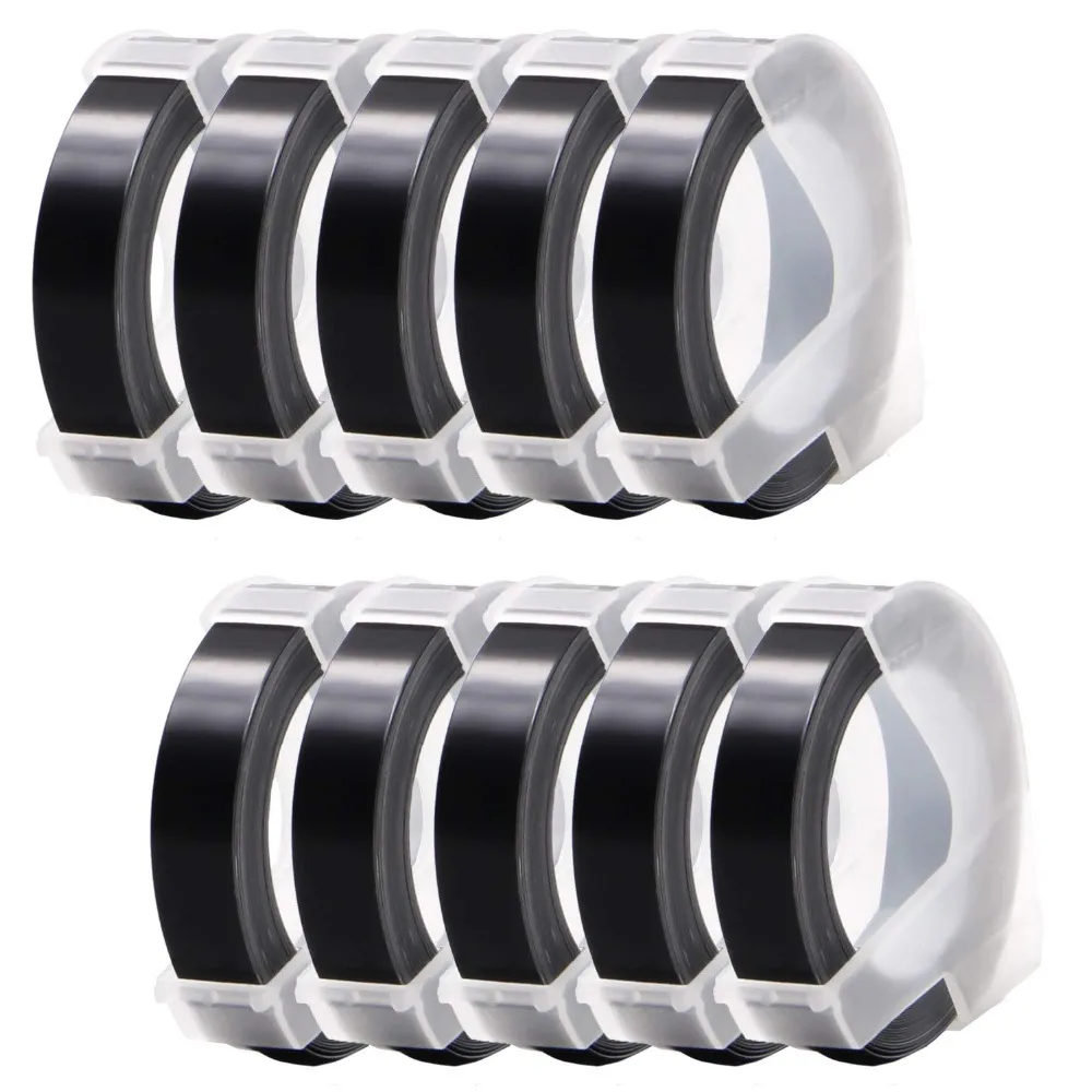

Oozmas 10pcs Embossing Label Tapes 9mm 3D Plastic Embossing Label Ribbons compatible for Dymo Printer Tape White Print on Black