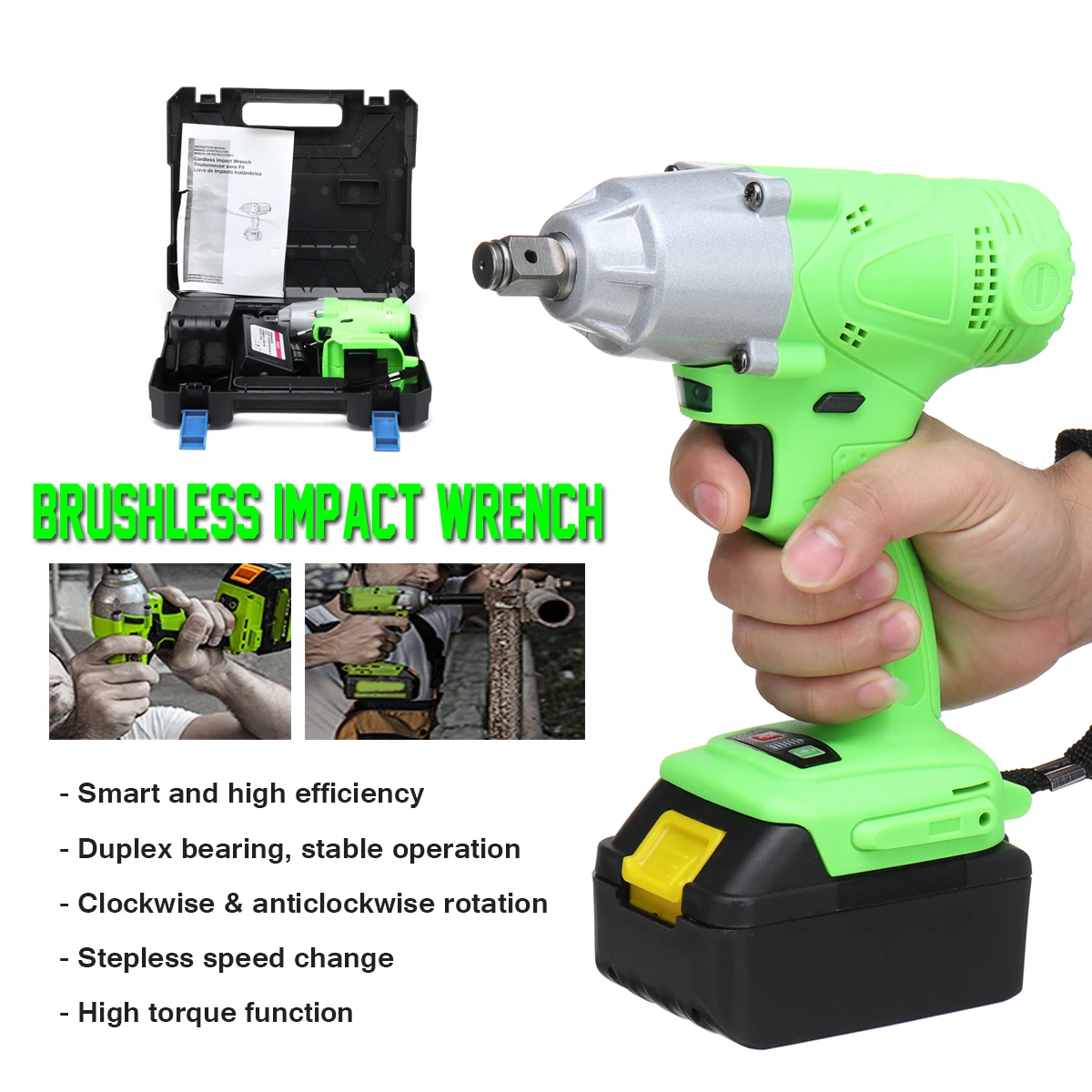 

96V 9000mah Cordless Electric Impact Brushless Wrench Kit Hand Drill 2000W 220V 3200RPM High Torque LED Lights Stepless Speed
