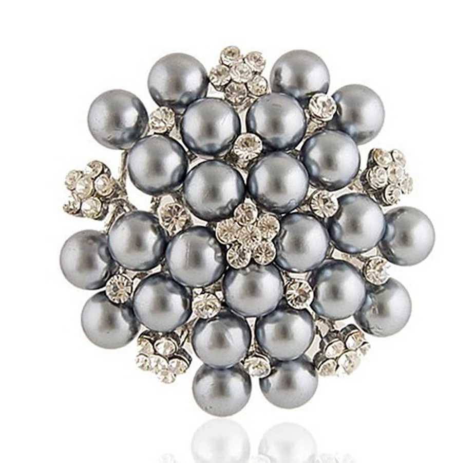 Silver Tone Silver Grey Faux Pearl and Rhinestone Crystal Large Bridal