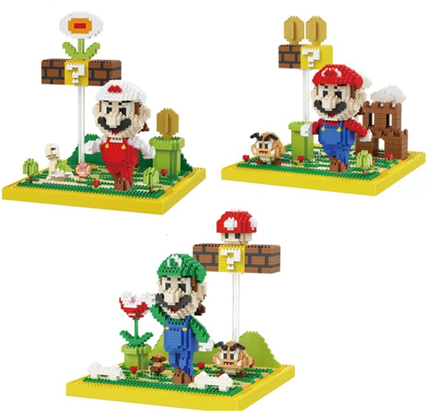 

Balody Mini Blocks Big size Cute 3 colors Mario Sence Model Small bricks Luigi Assembly brinquedos Kids Gifts Toys for Children
