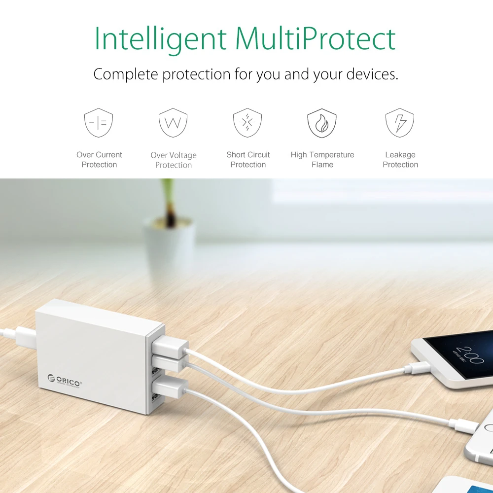 ORICO QSL-5U 5 Ports QC 2.0 5V8A40W Max Desktop USB Quick Charger with EU or US Plug for iPhone Samsung S6 SONY HTC