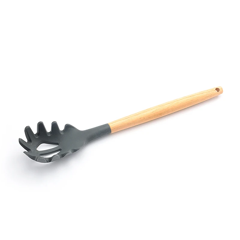 Силиконовая кухонная утварь с деревянной ручкой, ложка для выпечки, кухонные лопатки, набор инструментов 1 - Цвет: Powder spoon