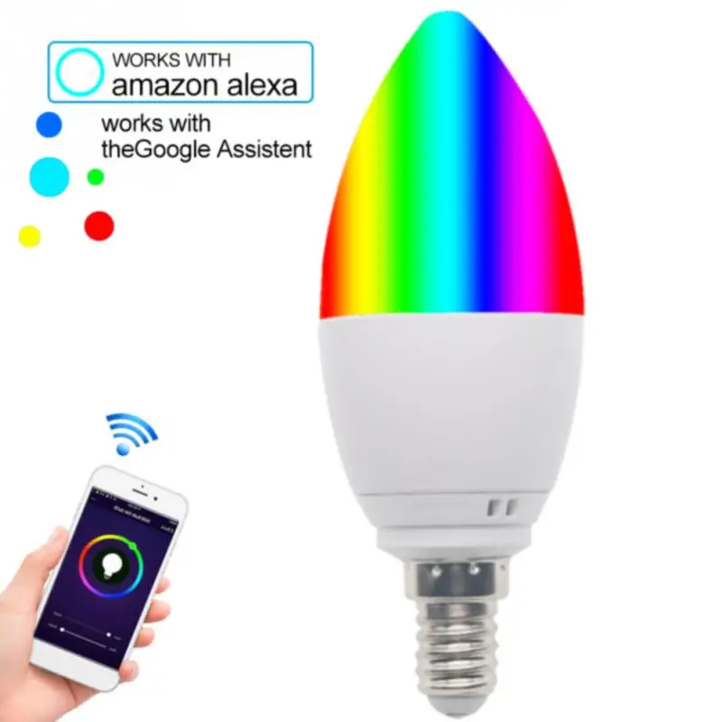 

1pc/2pcs Smart WIFI Bulb E14 WiFi LED Candle Bulbs Bedroom Home Light RGB 5W Led Smart Bulb For Alexa Google #2