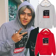 2016 Hot new exo k-pop Coat Casual style Unisex White Red Gray Black 4 color Cotton Plus velvet Printing Sweatshirts Hoodies