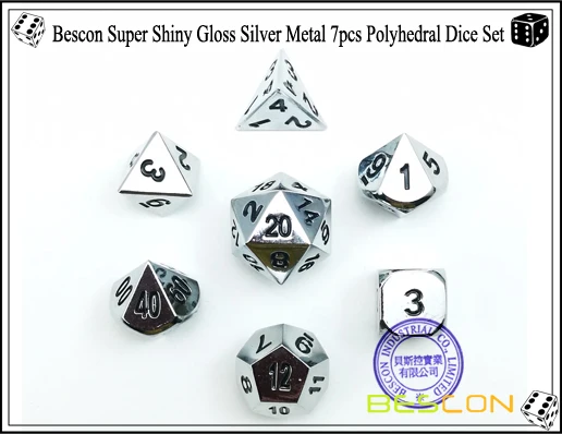 Bescon супер сияющий блеск серебро Металл 7 шт многогранные кости набор, хром металл ролевые игры игра в кости 7 шт набор