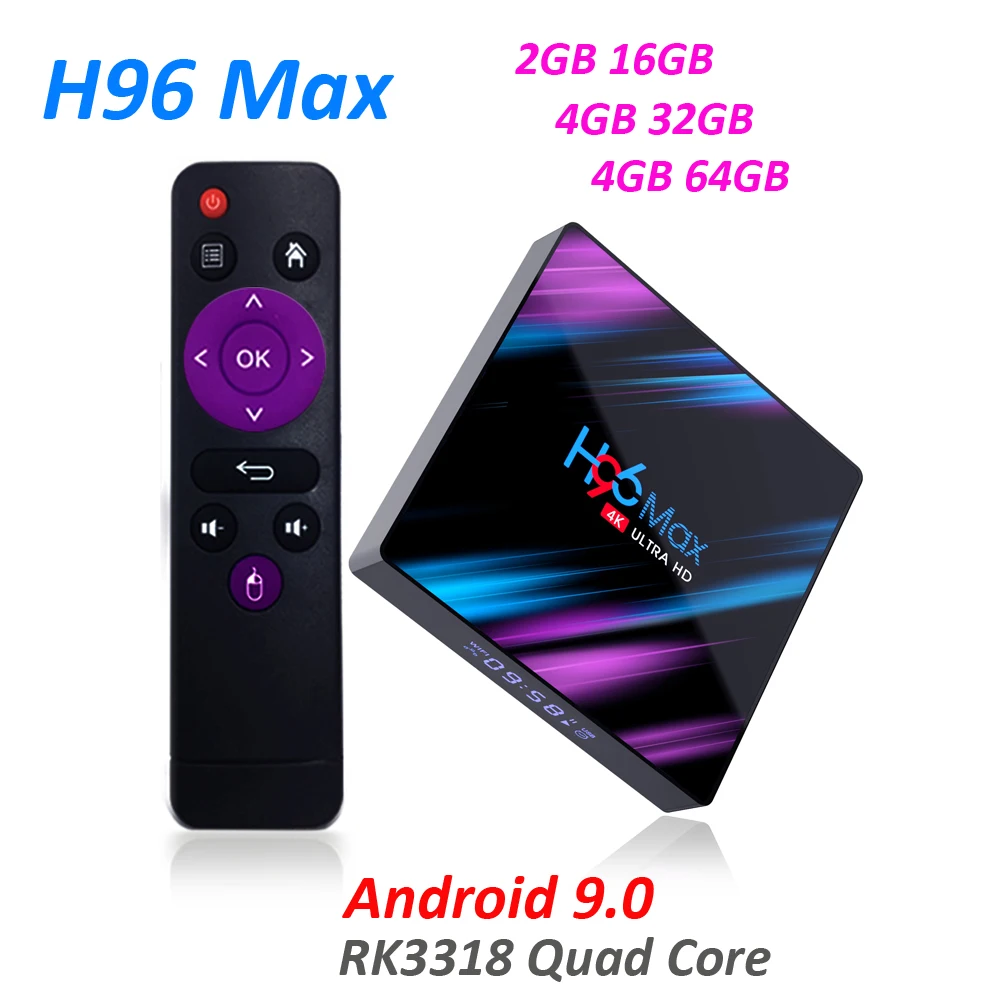 

10pcs Android 9.0 TV Box H96 Max RK3318 Quad Core 4GB 64GB Max 2.4G/5G Dual WiFi USB3.0 BT4.0 4K H.265 Youtube Media Player