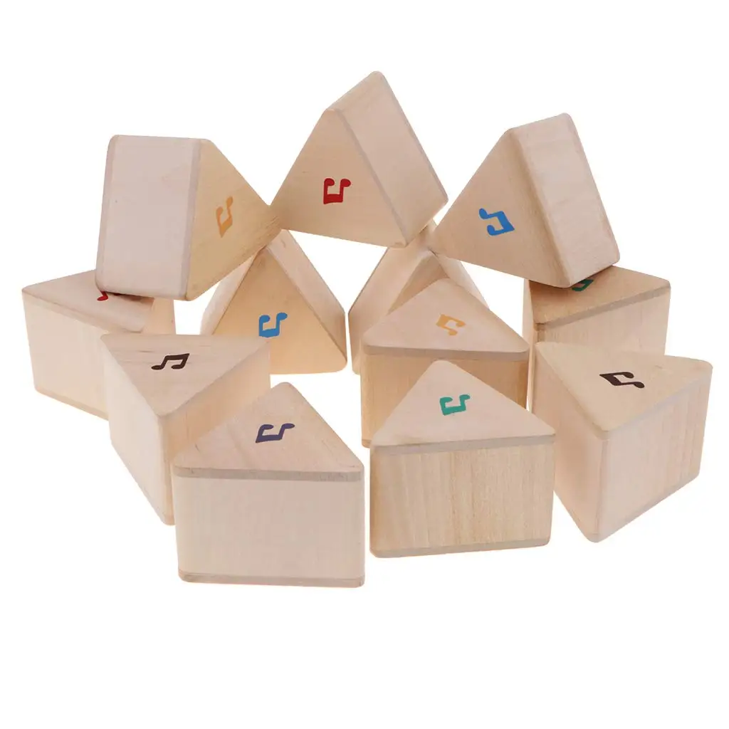  12pcs Triangle Wooden Blocks Rattle Montessori Educational Materials for Baby Children Kids Sound M