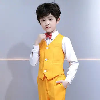 

New Kids Boys Suit For Wedding Piano Party Teenage Boy Solid Vest+Pant+Shirt+Bowtie 4Pcs Baby Boy Suits Formal Clothes Set Y123