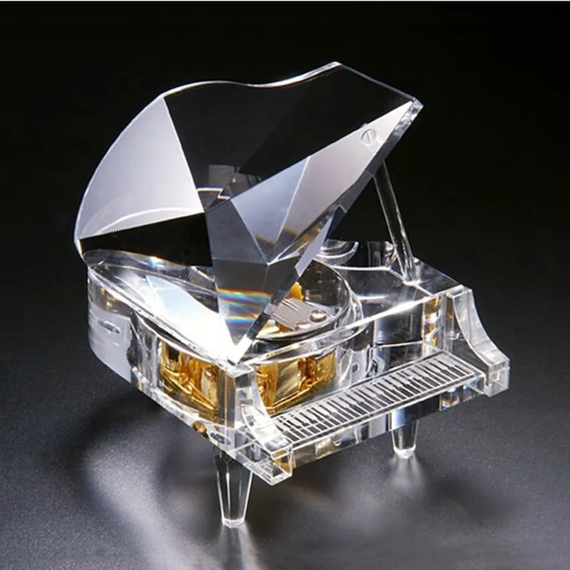 Clear Rare Crystal Glass Piano Model Paperweight Medium sized Costumized Words Photo Clockwork