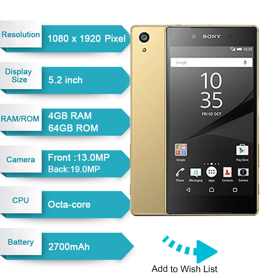  Original Sony Xperia Z5 Japanese Version RAM 3GB ROM 32GB 23.0MP Camera GSM WCDMA LTE Android Octa 