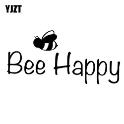 YJZT 14,5 см * 6,8 см пчела счастливая виниловая наклейка Be Happy Автомобильная наклейка черный/серебристый C19-0050