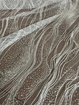 

African net lace for women dress in crystal white colour New Arrival african Tulle lace fabric with glitter