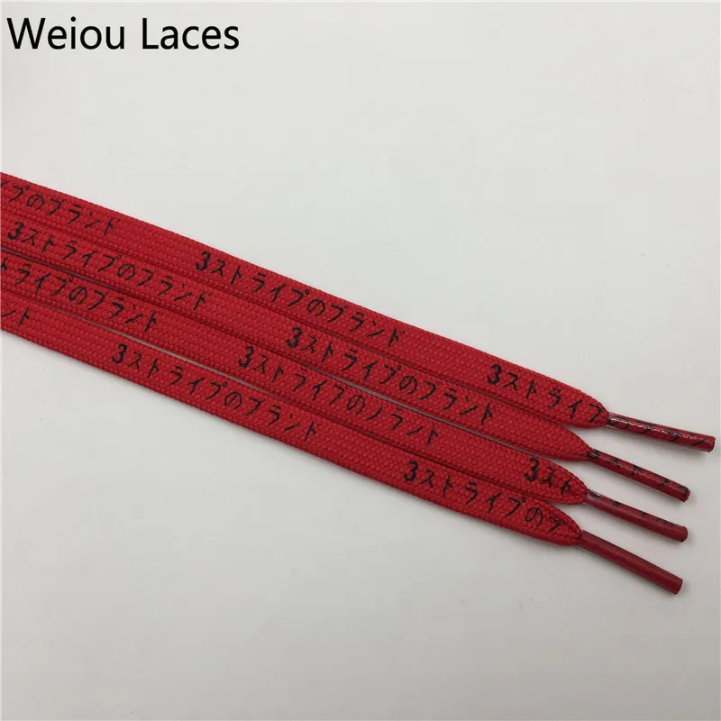 Weiou стильные Премиум 7 мм плоские печатные японские буквы Катакана шнурки красивые шнурки модные красочные специальные шнурки - Цвет: 835	Red-Black Kataka
