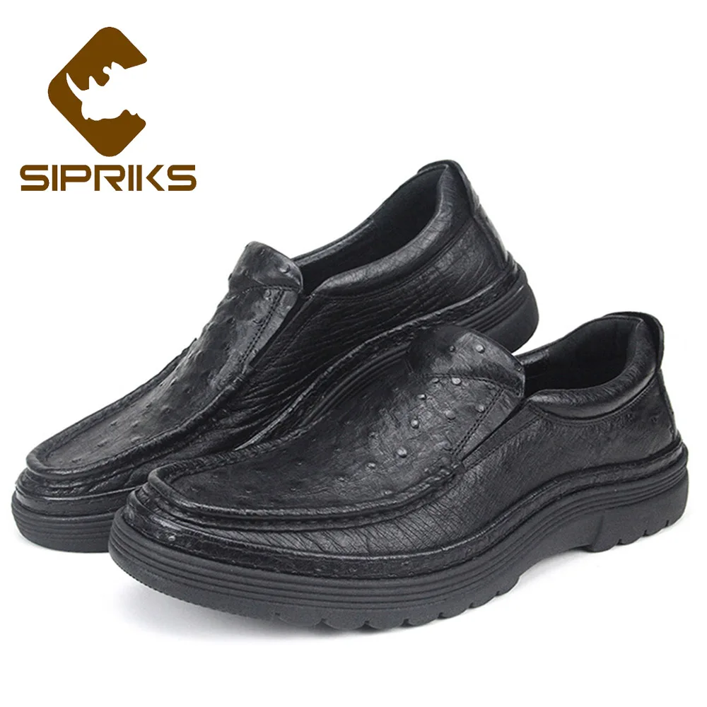 Luxo Sola Preto De Borracha Slip Importados Grossos Flats On Topsiders Clássico Pele Couro 2018 Avestruz Sapatos Sipriks BfqIzWw4t