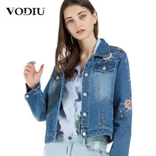 Джинсовая куртка женская с вышивкой джинсы пальто Цветочные Короткие Длинные рукава Мода тонкий пальто из основной коллекции женские Топы Верхняя одежда джинсовые куртки