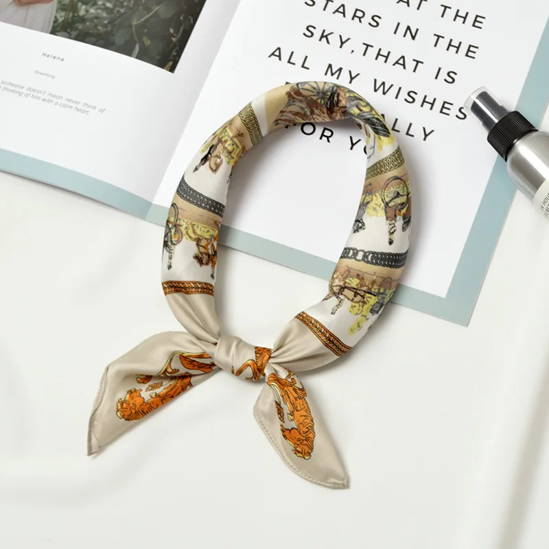 Women Silk Scarf Luxury Brand Chain Small Square Scarves Woman Neck