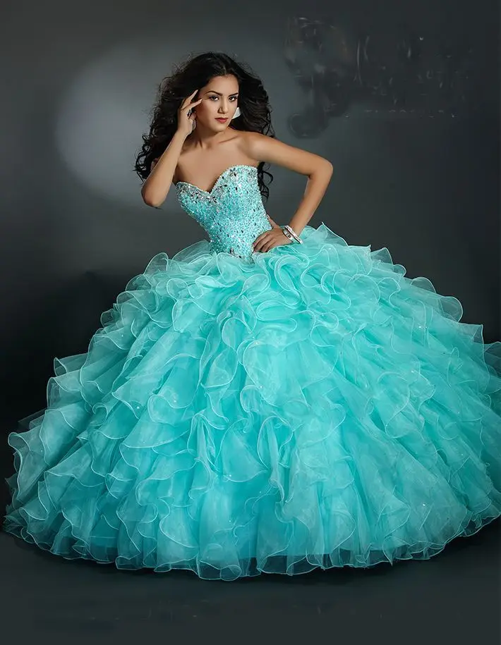 2016 Hot Sales Quinceanera Party Ball Gown Sweetheart Floor Length Beaded Crystals Vestidos De 15 Anos