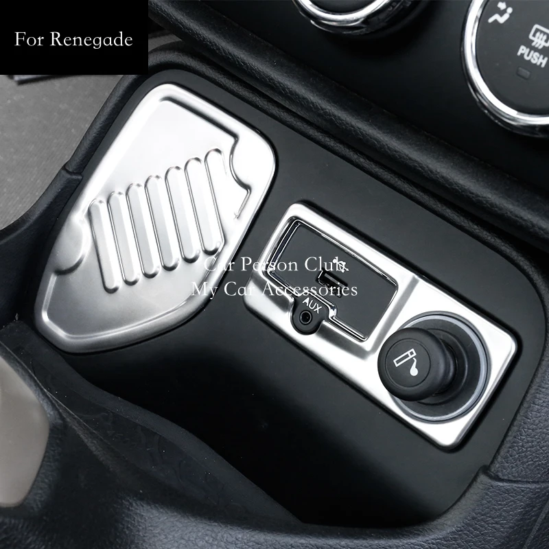

USB Cigarette Lighter Panel Decoration Cover Trim 3 Colors For Jeep Renegade 2015-2018 Stainless Steel Car Styling Accessories