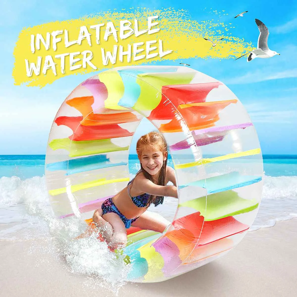

Inflatable Water Wheel Float Roller Pool Toy Swim Roll Beach Summer Game Party Colorful PVC Material Swimming Pool Accessories