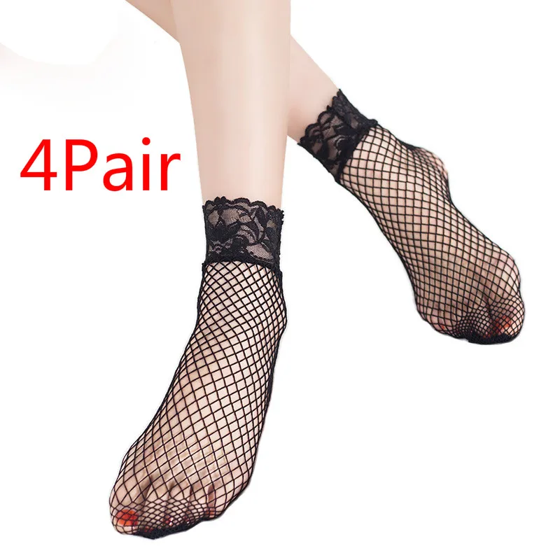 3 пары сексуальные женские ажурные носки короткие ультратонкие высокие эластичные нейлоновые носки кружевные лоскутные сетчатые носки для девочек Meias Femininas - Цвет: 4Pair big net