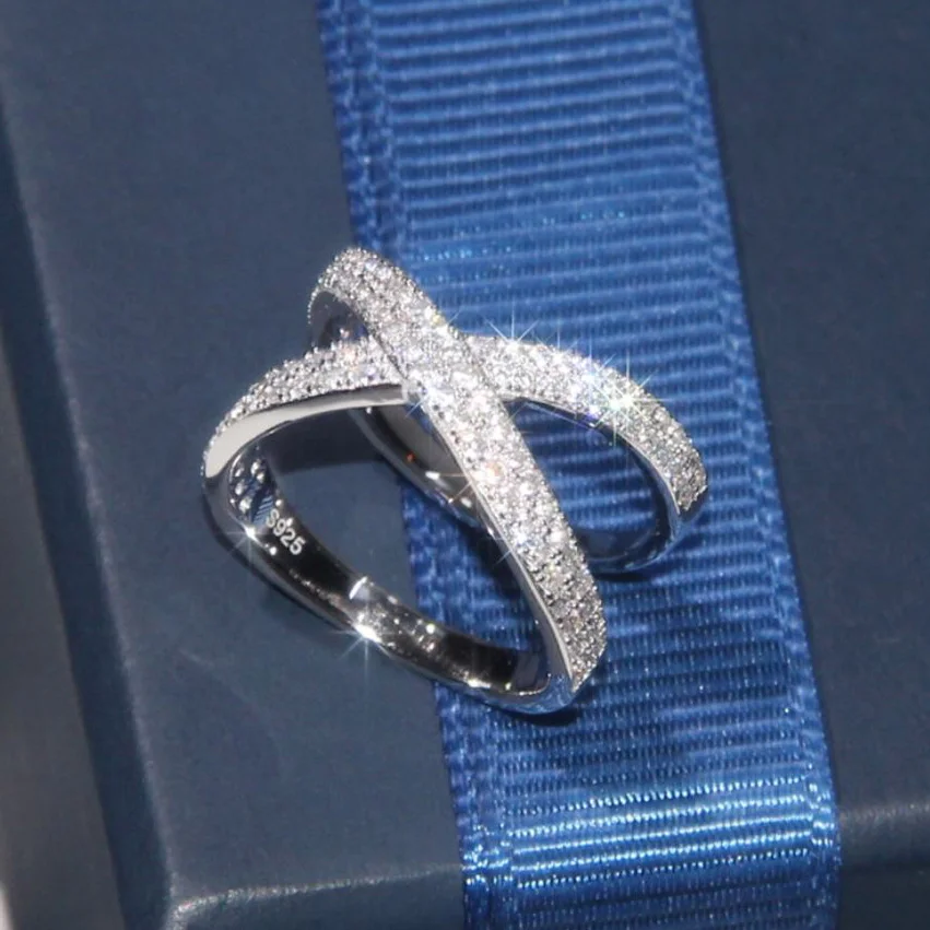 

High Quality 925 Sterling Silver Ring Luxury Brand Pave Setting AAA Zircon Cross Rings for Women Monaco Jewelry DJR050
