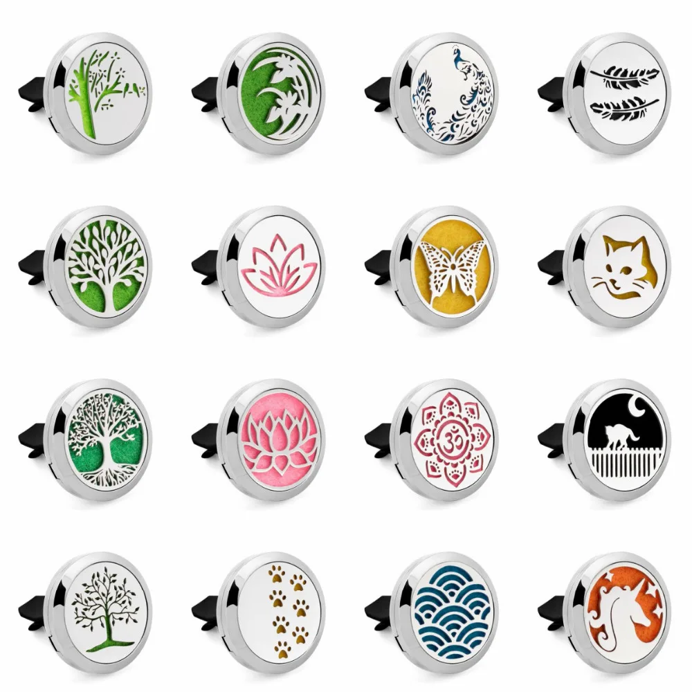 

30mm Essential Oil Car Diffuser Locket Vent Clip Unicorn Cat Paw Mouse Stainless Steel Aromatherapy Perfume Locket 10pcs Pads