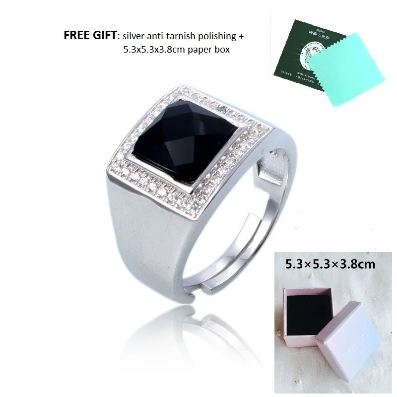 

luxury high-end black cubic zircon stone with some white CZ stone engagement silver 925 rings, men jewelry
