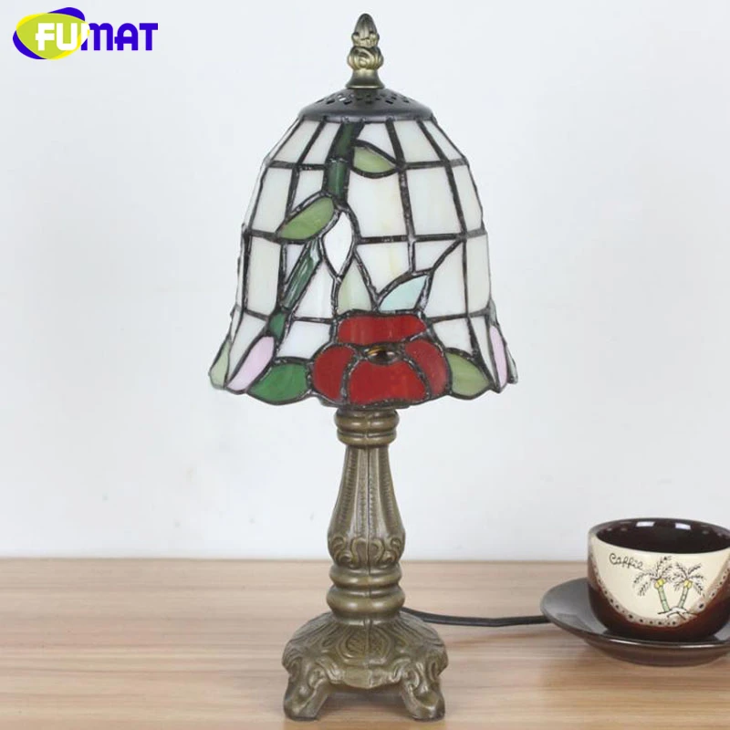 FUMAT Tiffany Stained Glass Desk Lamps Girls Gift Grape Rose Dragonfly Pearl Morning Glory Pattern Table Night Lights  15.