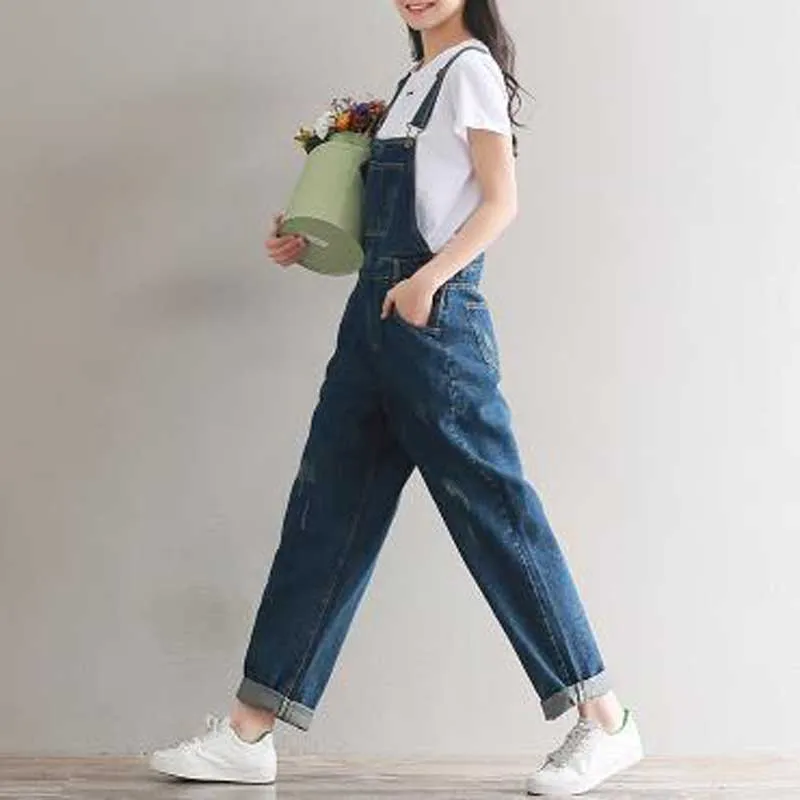 Female Siamese pants washed denim  all-match wide leg pants  