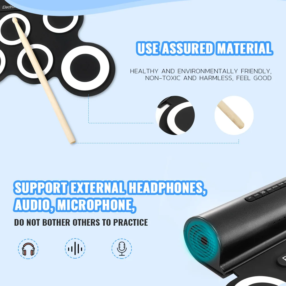IWord G3001A портативный ручной рулон силиконовый электронный барабан Ударные Инструменты Поддержка внешних наушников для любителей музыки