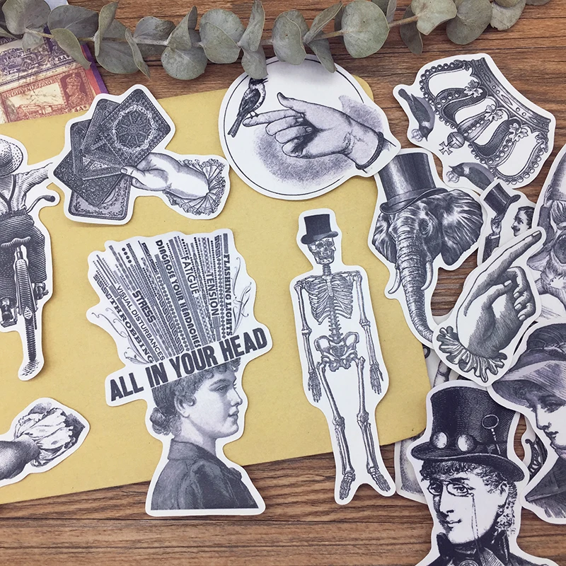 

Black White Vintage Character Set Stickers Junk Journal Planner Stickers Scrapbooking Decorative Stickers DIY Craft