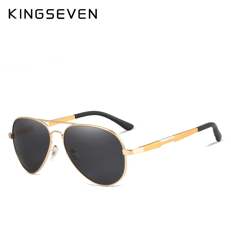 Kingseven, алюминий, магний, золото, Модные поляризованные линзы, солнцезащитные очки для мужчин/женщин, для вождения, зеркальные солнцезащитные очки, очки для мужчин 7170 - Цвет линз: Gold frame gray