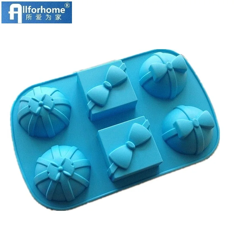 

6 Gift Box Christmas 3D Silicone Cake Baking Tray Cake Pan Muffin Cup Soap Mould Chocolate Ice Cream Soap DIY Tool Cake Mold