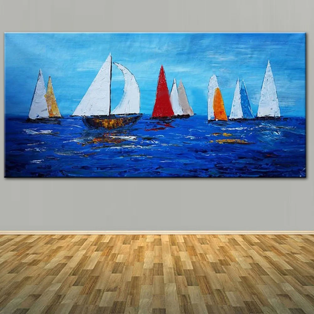 Hand Painted Sailing Boat Oil Painting On Canvas Art Contemporary