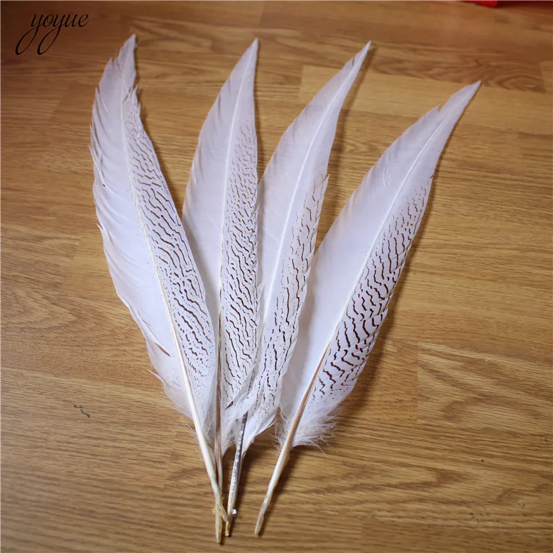 

Beautiful 10-80cm 4-32 Inch Silver Pheasant Tail Feathers Wedding Decorations Lady Amherst White Silver Chicken Feathers Plume