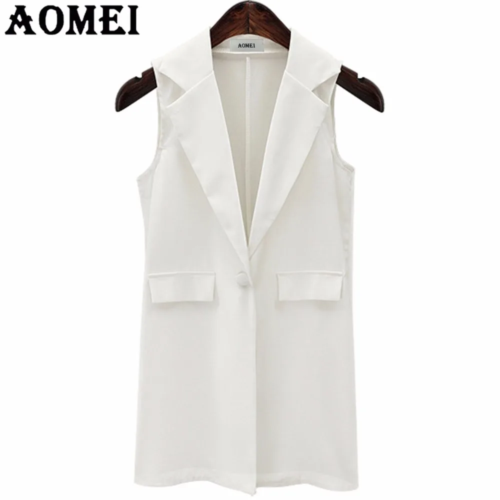 Sleeveless White Long Vest Coats for Office Lady Spring Winter Outerwear Coat Women Fashion Plus