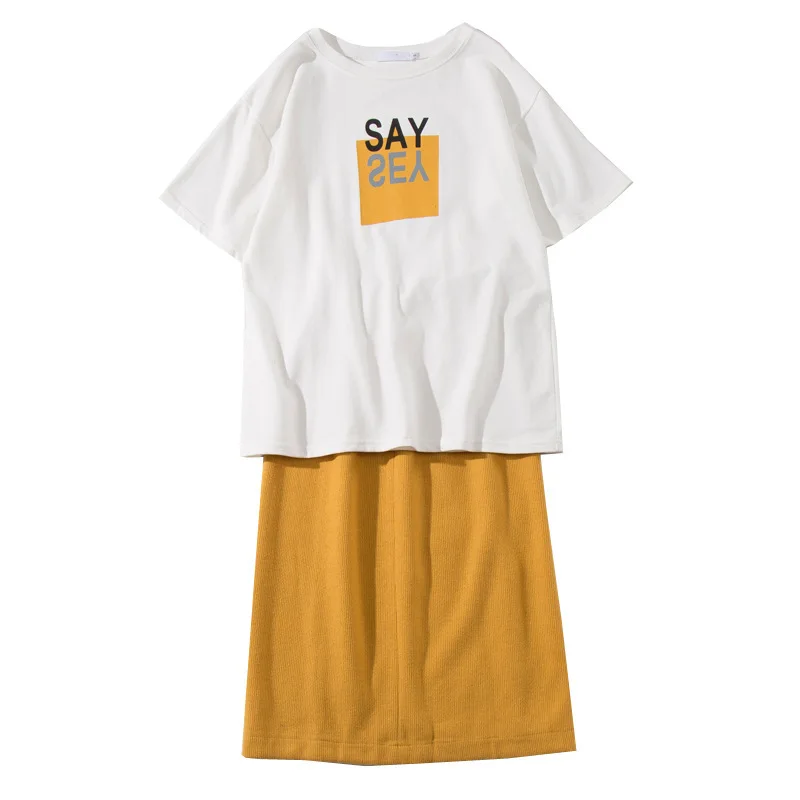 2pcs/Set 2018 Fashion Summer Autumn Women Set Korean Style Cotton Shorts+Polyester Dress Casual Students Letter Set Women's Sets