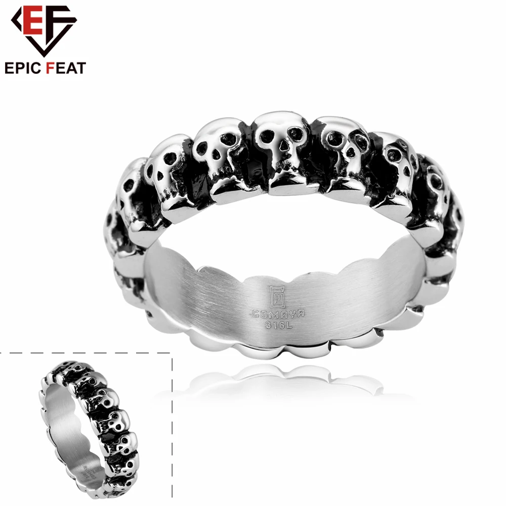 EPICFEAT Vintage Men's Skull Rings Punk Style 316L Titanium Stainless Steel Trendy Party Jewelry GMYR023 | Украшения и