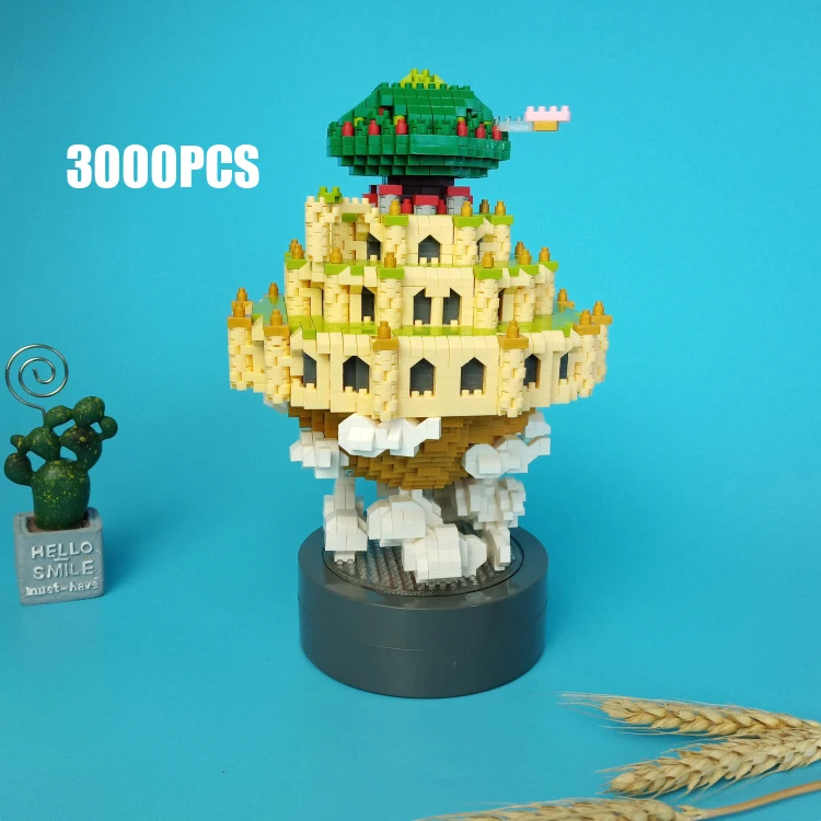 

Japan Hayao Miyazaki Animation music box nanoblock bricks Castle in the Sky micro diamond block toys with light collection