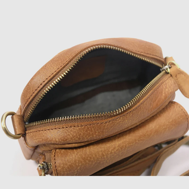 AETOO Handmade cow purse Crazy Horse skin Boys mini Cross pack simple retro small bag leather waistband function crossbody bag