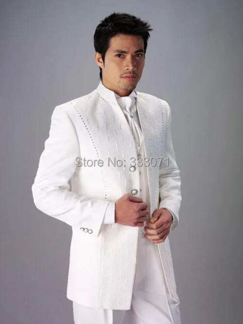 Custom Made Groom Tuxedos Best man Bridegroom Suits White Ivory Stand