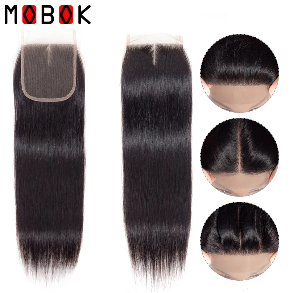 

Mobok HAIR Malaysia 1 Piece 4x4 Lace Closure Straight Hair Free/Middle/Three Part Closure Natural Color Remy 100% Human Hair