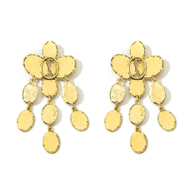 LWONG Antique Gold Color Multi Discs Chandelier Earrings For Women LWONG Antique Gold Color Multi Discs Chandelier Earrings For Women Vintage Earrings Jewelry Large Statement Earrings - LWONG Antique Gold Color Multi Discs Chandelier Earrings For Women