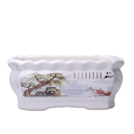 

Rectangular Ceramic Flower pots with tray Wholesale,Creative Hand-painted Succulents Flower Pots indoor Balcony Green Plant Pots