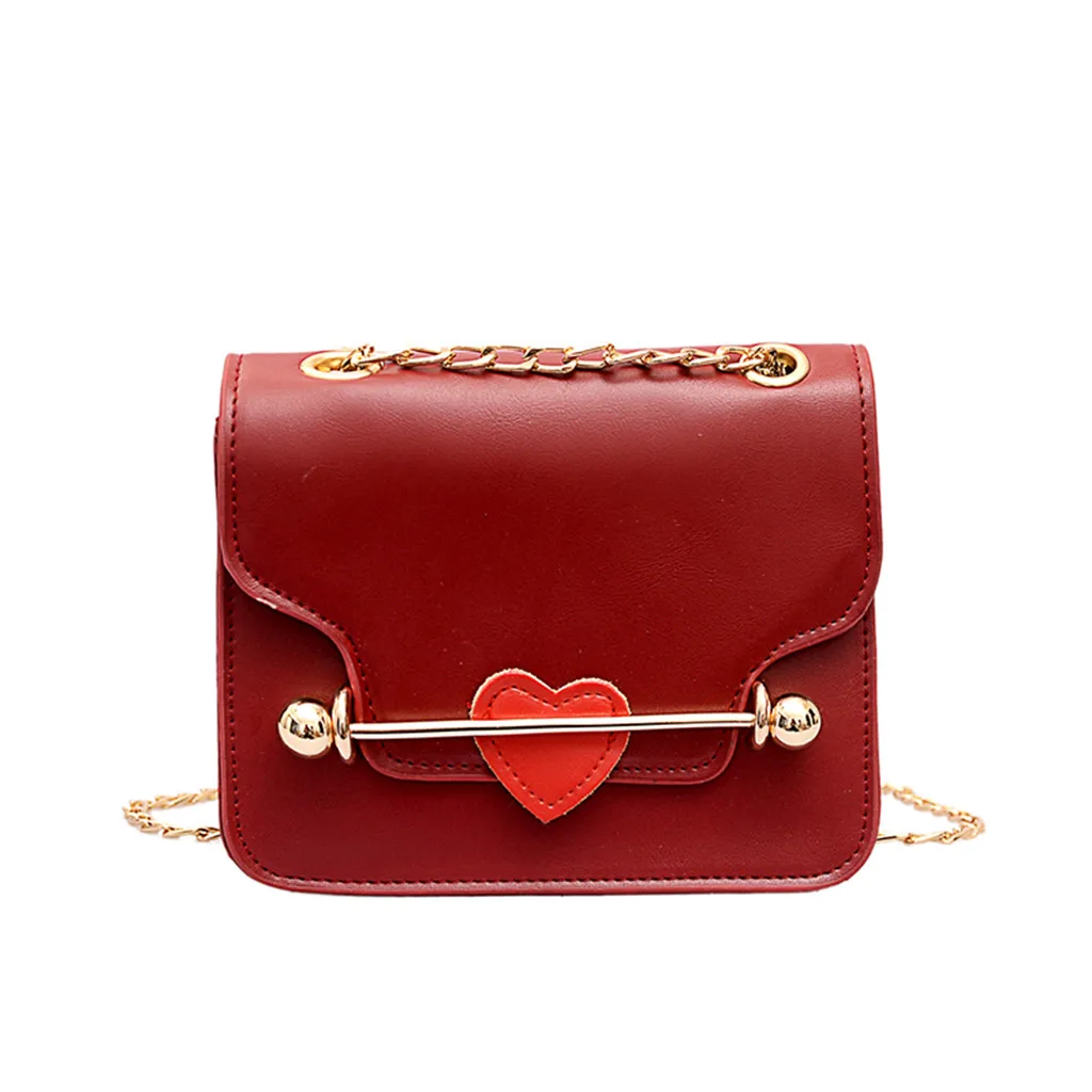 

Solid Color Red Heart Cover Lock Shoulder Crossbody Phone beach Bag Womens Single Shoulder Heart decoration Messenger Bags