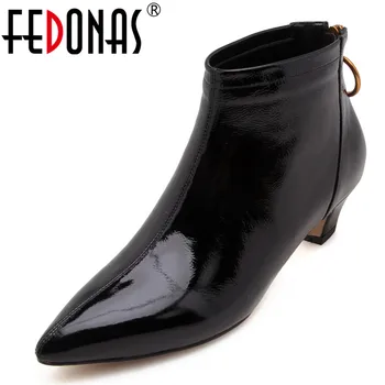 

FEDONAS New Ankle Boots For Women Patent Leather Autumn Short Ladies Shoes Woman Low Heels Pumps Female Basic Office Pumps