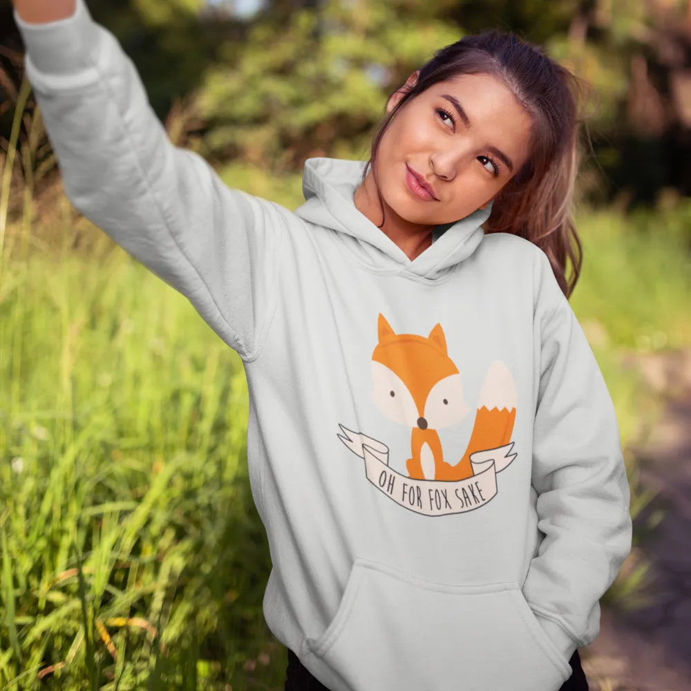

Pun Hoodie Oh For Fox Sake Hoodies Oversized Street wear Hoodies Women Trendy Cotton Printed White Long Sleeve Pullover Hoodie