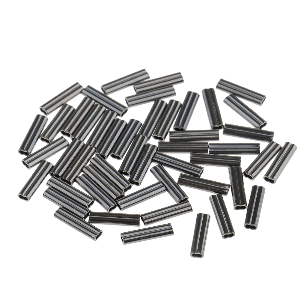 50pcs/set Double Barrel Crimp Sleeves 100% Copper  Fishing Line Leader Trace Rigging Tackle Wire Rope Clips Tube Connector